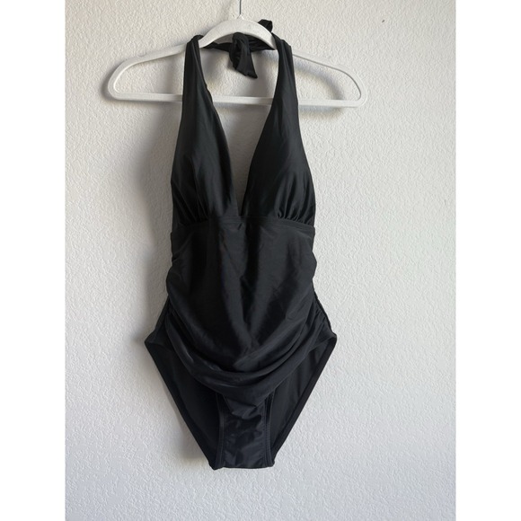 DKNY Women's‎ Large Swimsuit One Piece Tummy Control Halter Neckline Black NEW - Picture 5 of 14